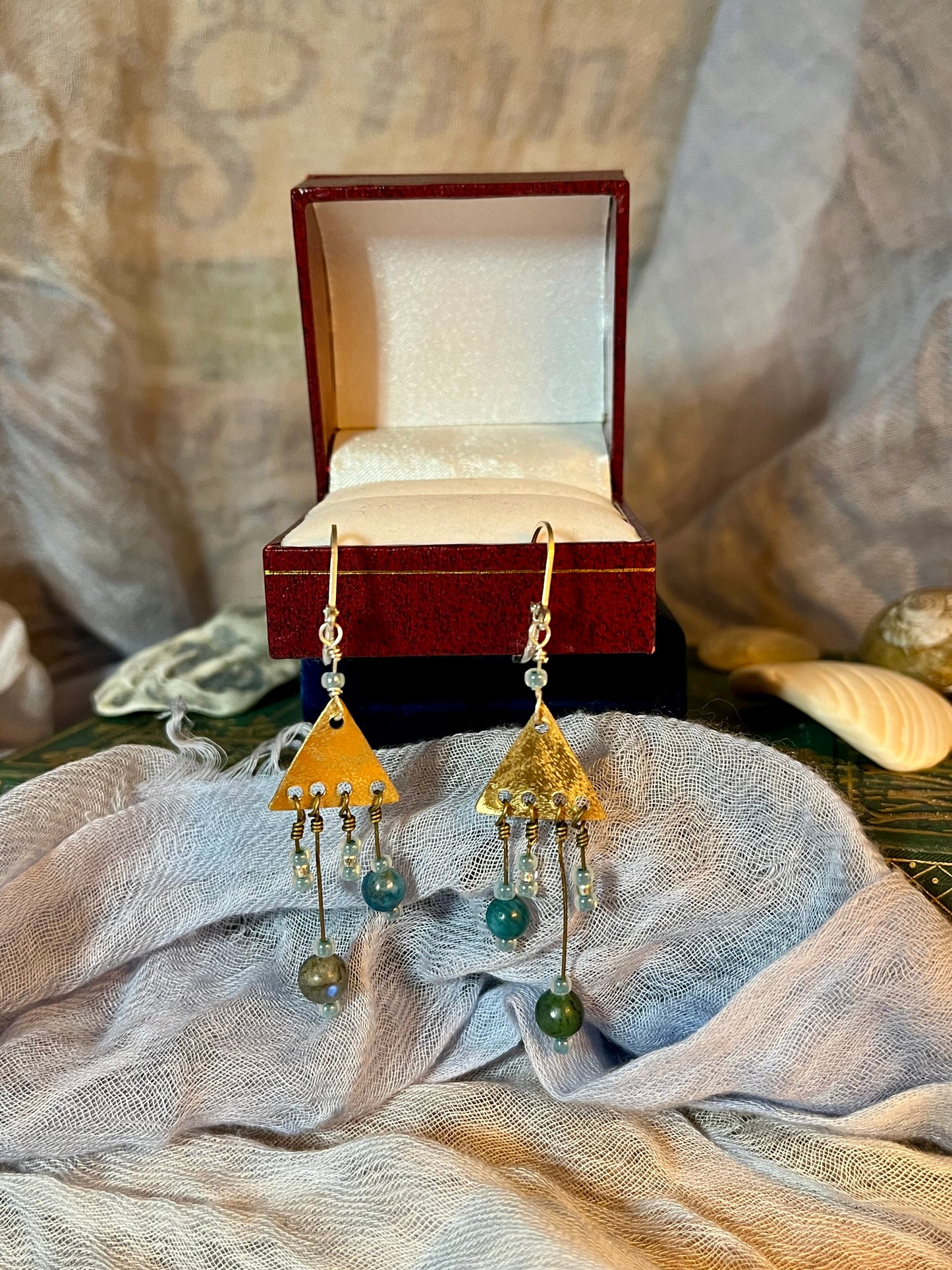 brass & gemstone dangle earrings